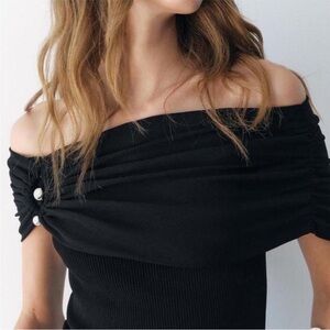 Zara Off The Shoulder metal ring knit Top